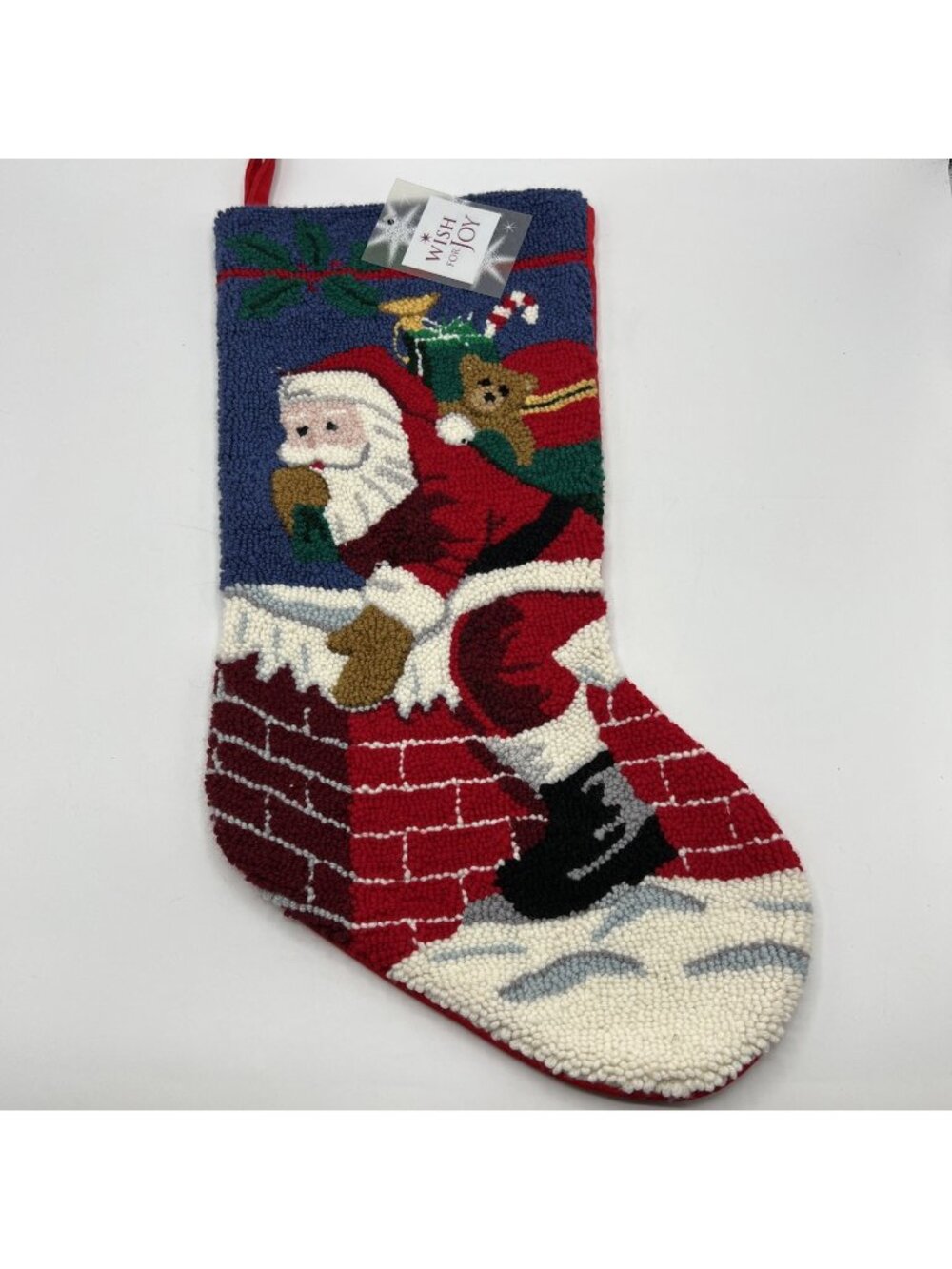 Sears Needlepoint Christmas Stocking Santa Claus Red Velvet NWT